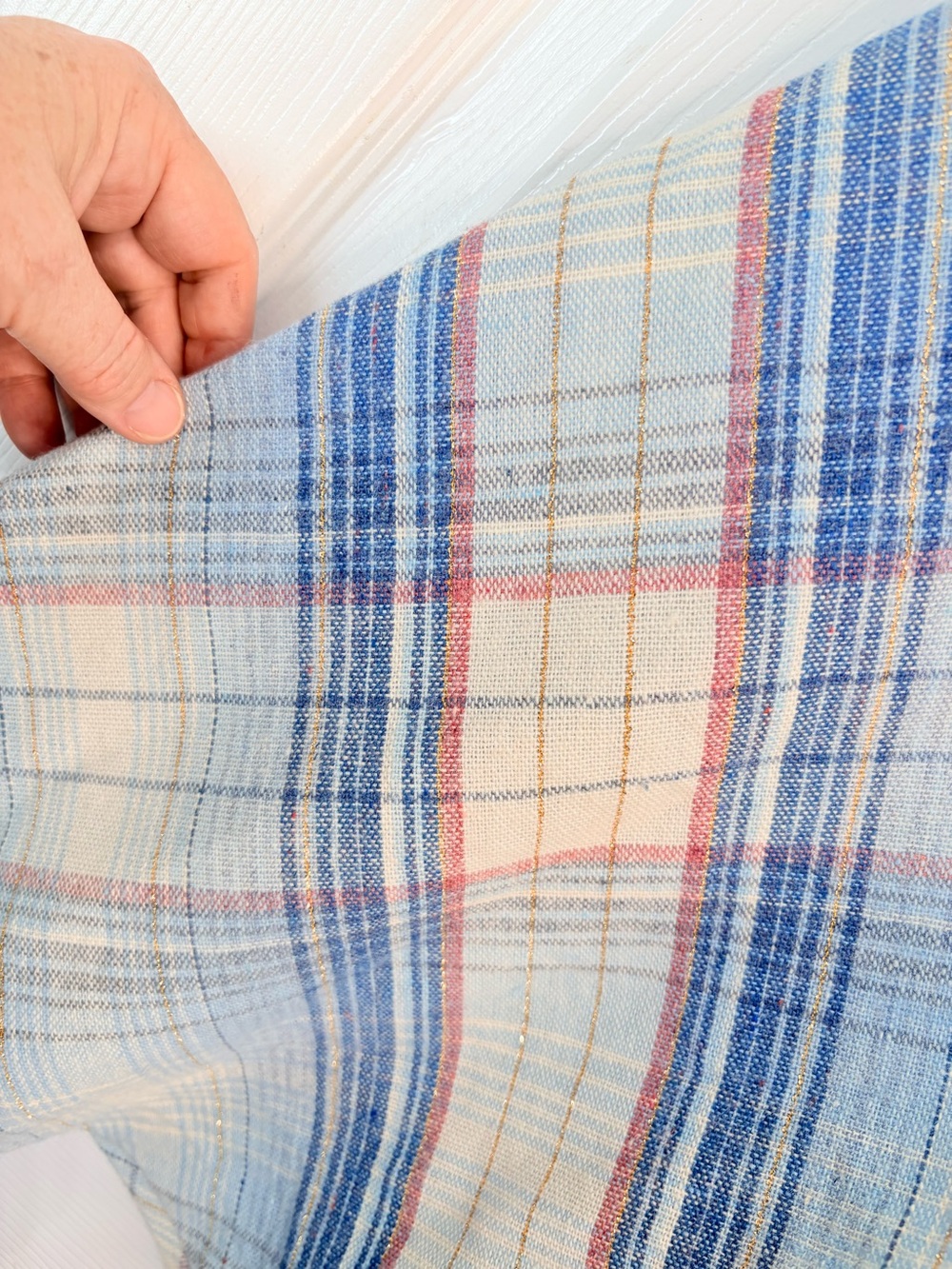 Vintage 70s Plaid Wool Blend A-Line Skirt Gold Metallic Thread size 10 - Picture 2 of 6